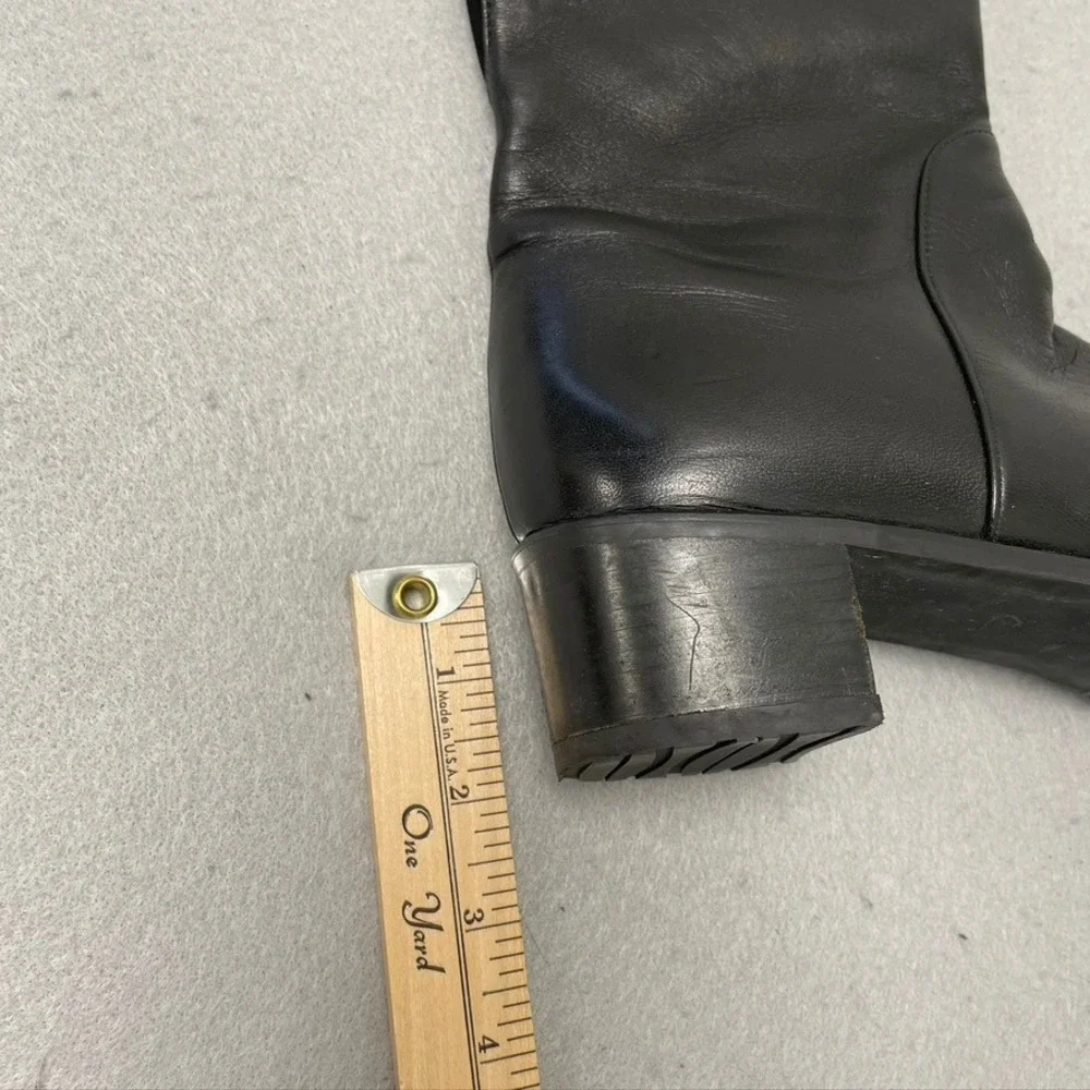 Stuart Weitzman Knee High Boots Women 8 Black Leather Block Heel Western
